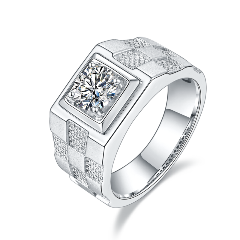 财神款S925银镀白金MoissaniteMen's Ring1ctD级